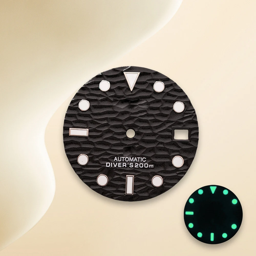 28.5 مللي متر S شعار السماء الزرقاء موجات أشعة الشمس الهاتفي NH35 الطلب لحركة NH35/NH36/4R/7S C3 الأخضر مضيئة ساعة تعديل أداة