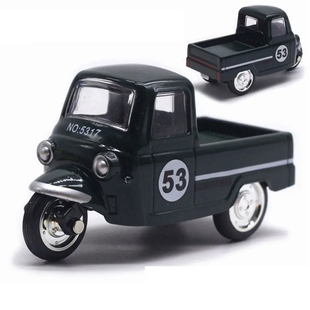 New Alloy Pullback Car Retro Style 1:43 Three Wheeled Vehicle Model Cartoon Design Door Can Open Cake Decoration
