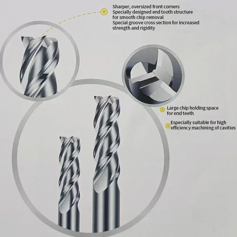 미세 연삭 거울 마감 글로스 알루미늄 밀링 커터, CNC 밀링 공구, 대형 코어 디자인, 카바이드 엔드 밀, 3 플루트