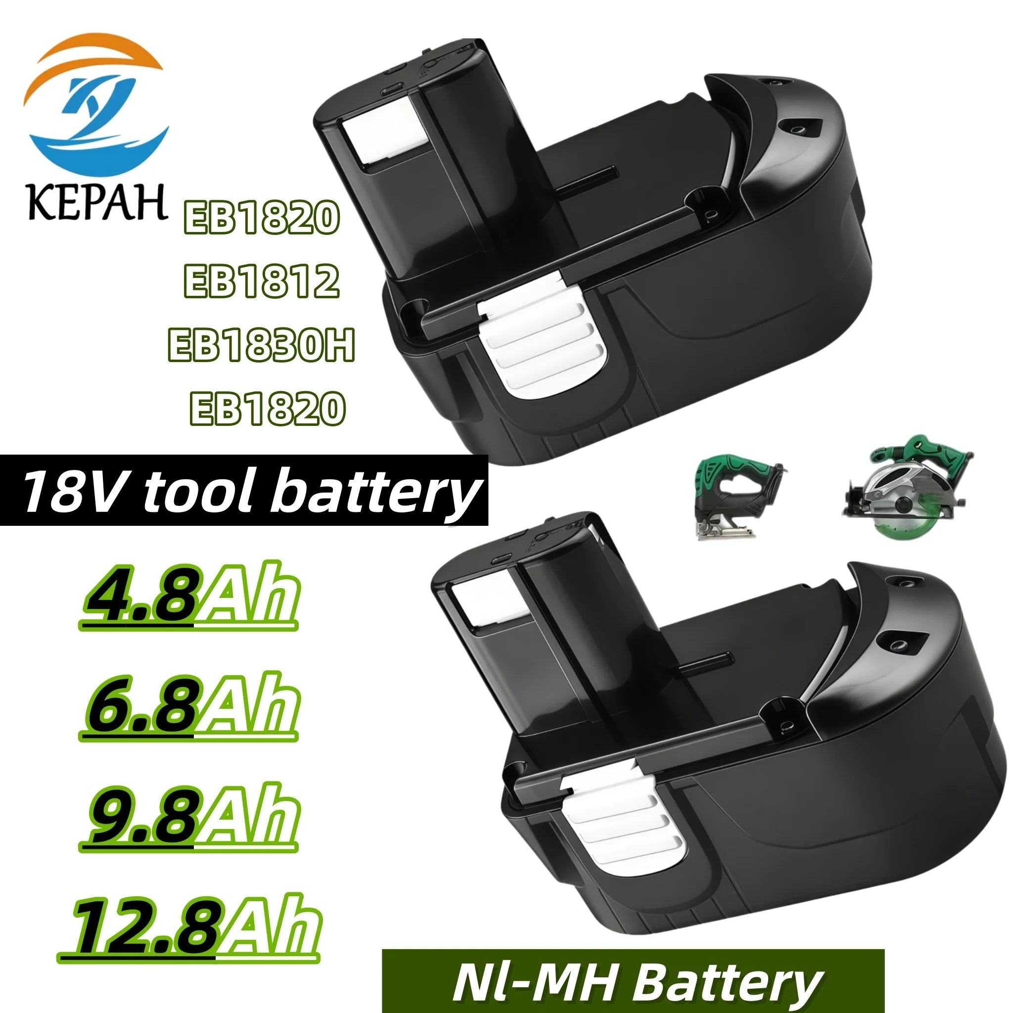 

Аккумуляторный блок 18В NI-MH 4.8/6.8/9.8/12.8Ач, замена для серии EB EB1812S EB1814SL EB1820L EB1824L EB1826HL