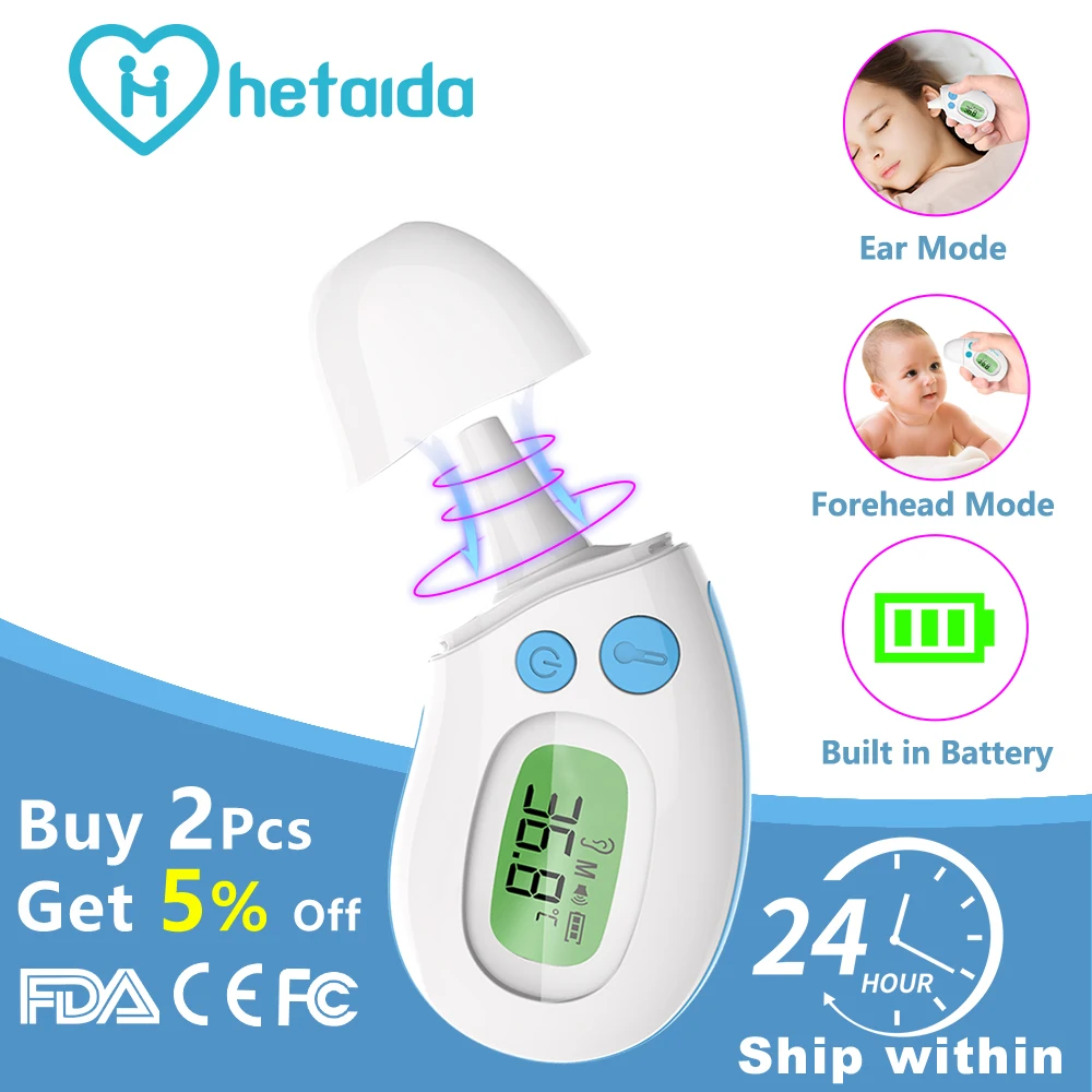 

hetaida Non-contact Infrared Digital Body Thermometer Kids Mini Ear Portable Rapid Measurement For Baby Adult Built-in Battery