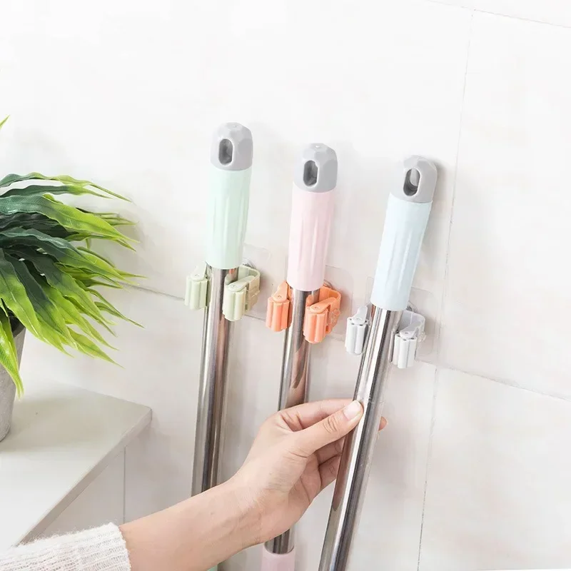 Adhesive Multi-Purpose Wall Hooks Mounted Mop Organizer Holder Brush Broom Hanger Bathroom  Kitchen Storage Rack Accessorie