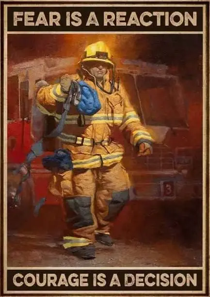 8x12 IN Tin Signs for Man Cave Firefighter Poster Fear Is A Reaction Vintage Poster Firefighter Man Metal Tin Sign Vintage Decor