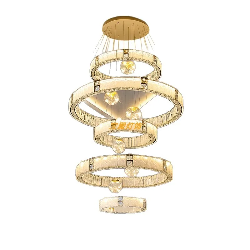 

Duplex villa chandelier, modern light luxury empty crystal lamp loft