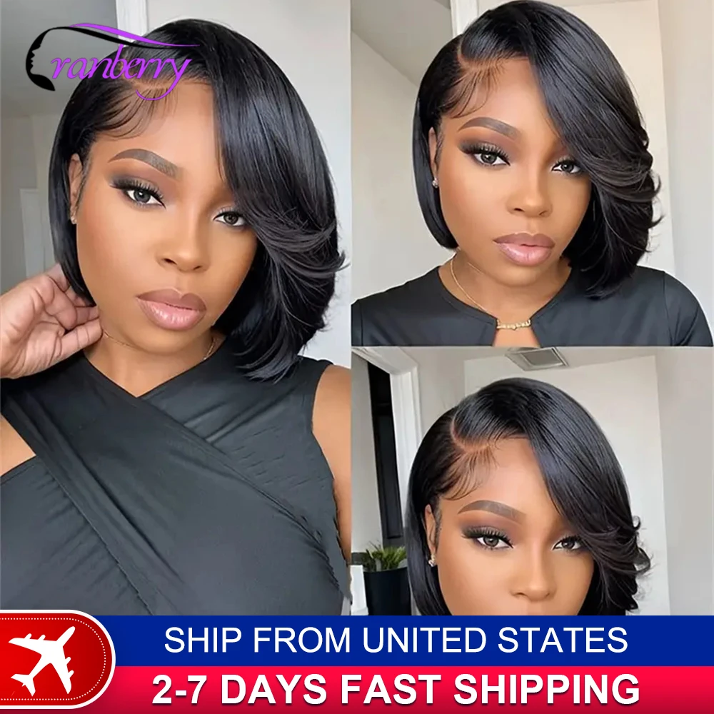 Human Hair Lace Wigs Transparent Straight Hair Short Bob Wig Cranberry Hair 13x4 Lace Frontal Wig 180% Density 4x4 Closure Wig