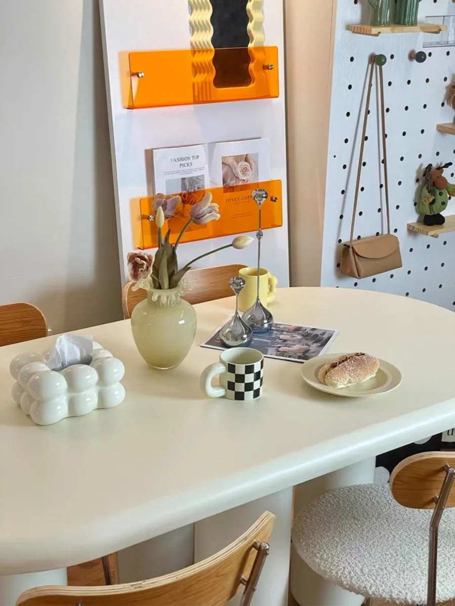 French Cream Style Dining Table and Chairs, Round Table, Small Household, Modern Simple Oval Shape