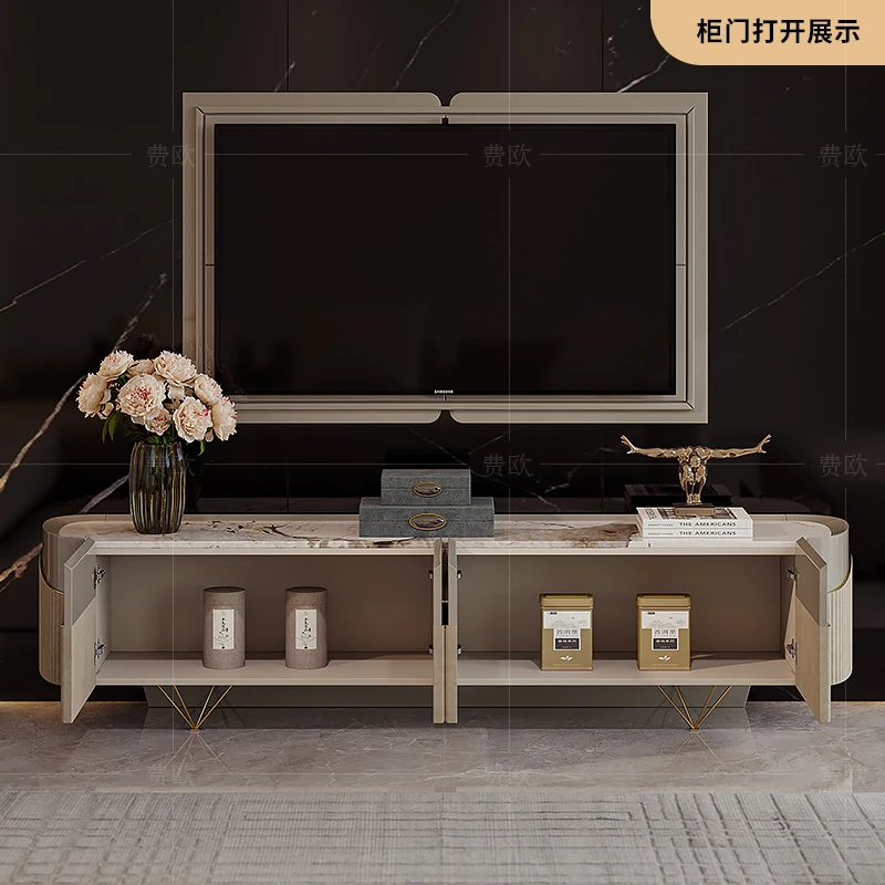 ตู้วางทีวีสไตล์หรูหราเบาๆ หินอ่อน สำหรับห้องนั่งเล่น ดีไซน์ทันสมัย ปรับแต่งได้ โต๊ะกาแฟสไตล์อิตาเลียนหลังยุคโมเดิร์น ระดับไฮเอนด์ พร้อมงานพ่นสีโดยดีไซเนอร์