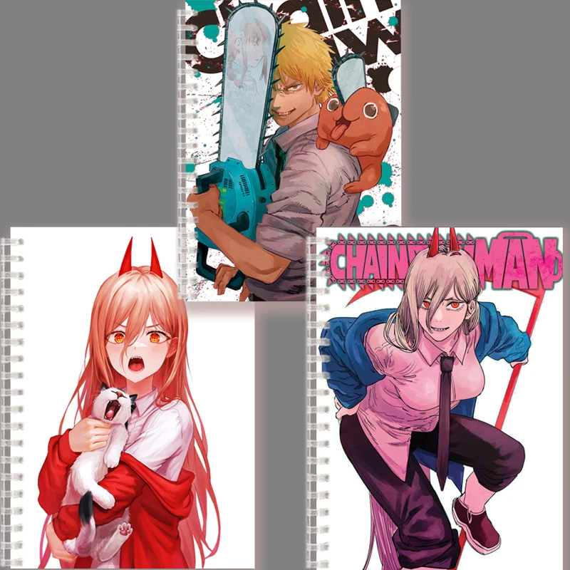 A5 Spiral Notebook Hot Anime Poster Power Chainsaw Man Render Mange Figure COSPLAY Note Book Sketch For Writing Supplies Notepad