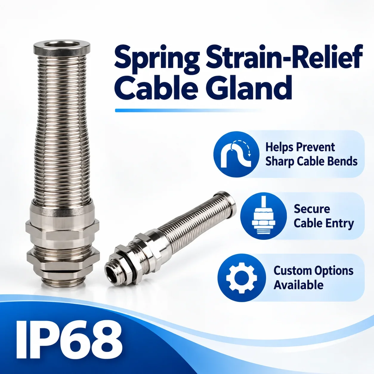 Nickel-Plated Brass Anti-Bending Cable Connector Metal Spring Waterproof Gland Resistant to Twisting And Bending for Secure Wiri