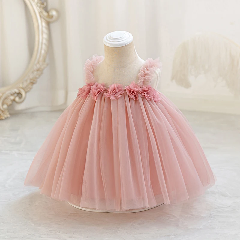 

Girls' Three-Dimensional Flower Mesh Dress, Children's Birthday Dress, Important Holiday Princess Dress, Flower Girl Wedding Dress, Tutu Skirt