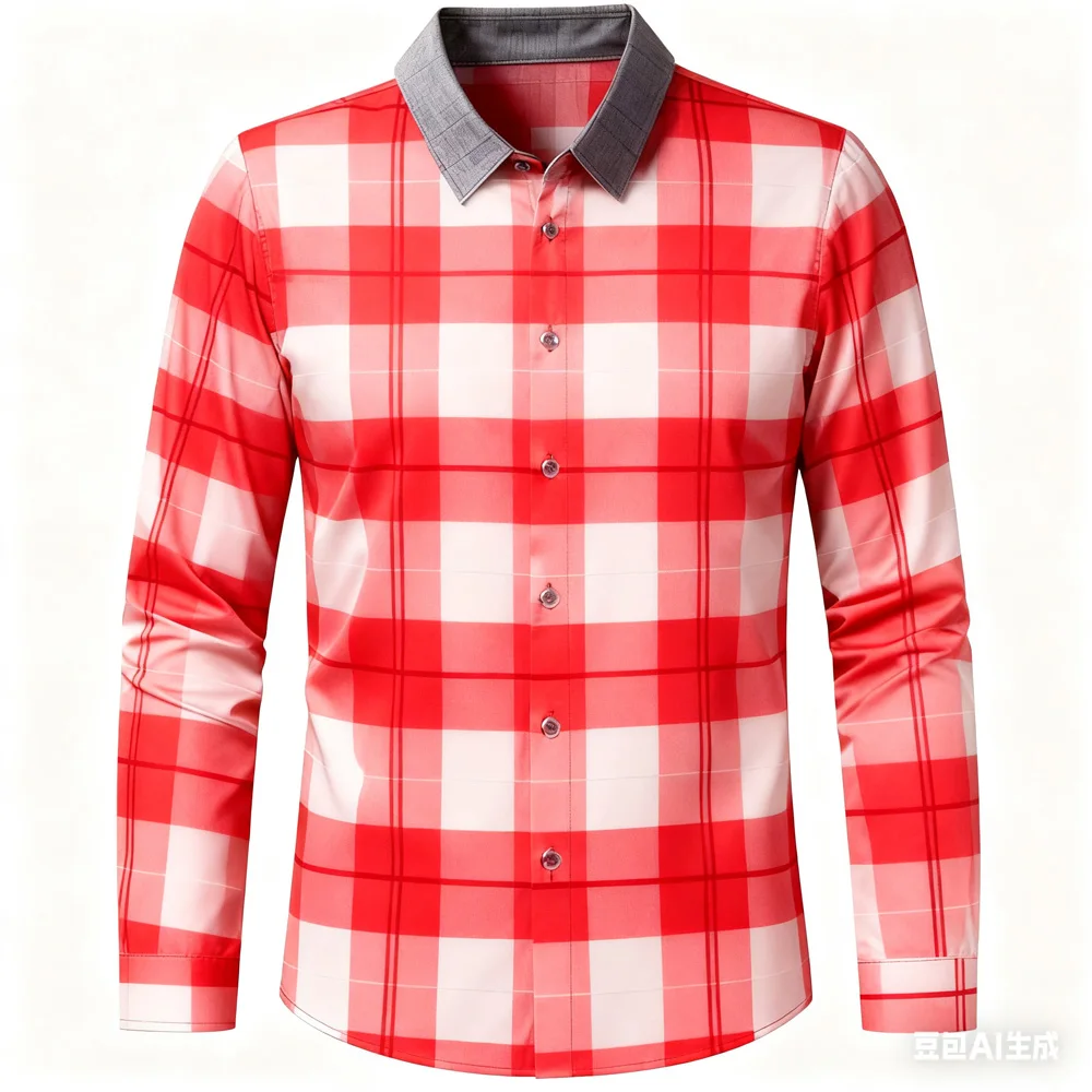 Camisa masculina colorida xadrez vermelha roxa azul clássica casual de negócios macia e confortável para homens presentes para homens camisas para homens