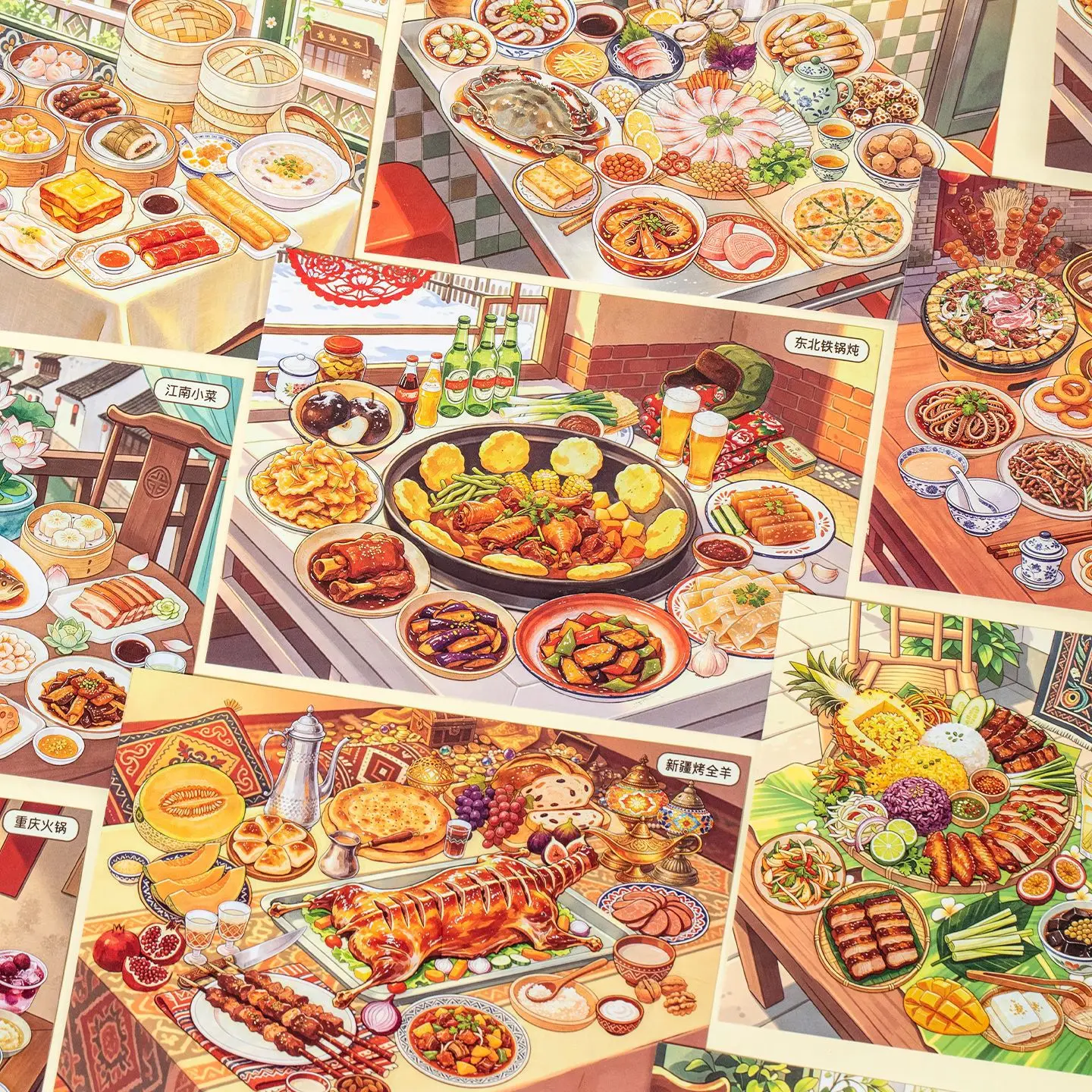 Chinese Traditional Food Scene Building Sticker Book, Jiuzhou Delicious Food PET Stacking Stickers, DIY Miniature Hot Pot Food