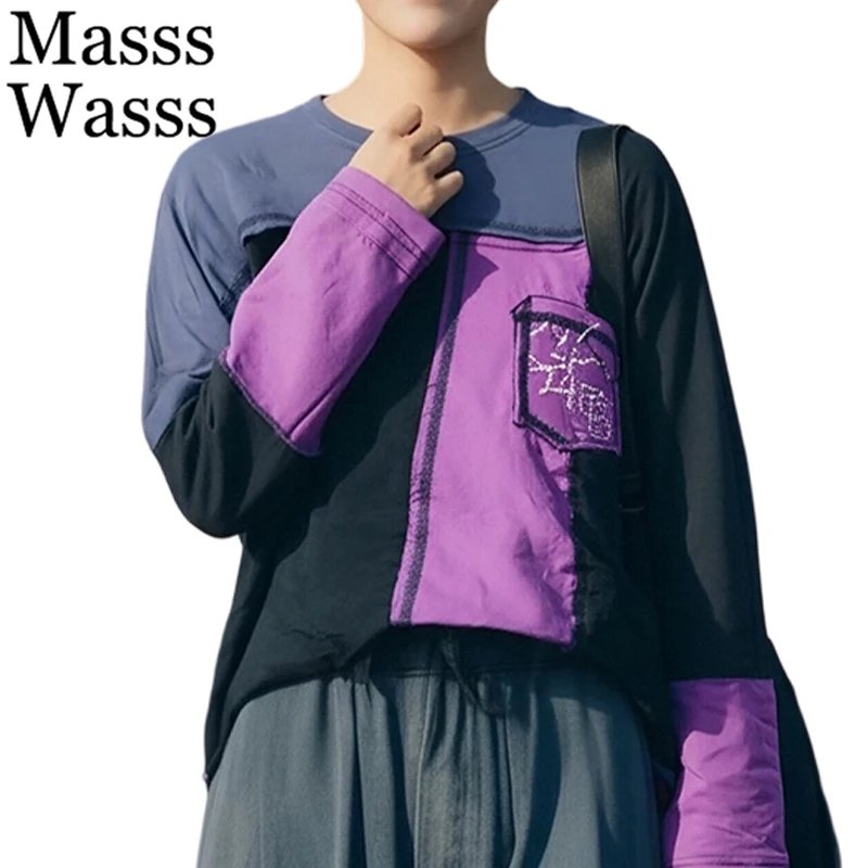 

Женские винтажные свободные футболки в стиле пэчворк Masss Wasss 2026: элегантные классические топы в британском стиле для весны