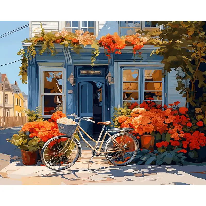 GATYZTORY DIY Oil Picture By Numbers Flower Bicycle Acrylic Paint Canvas Painting By Numbers For Adults Home Decoration Gift