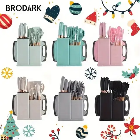 1-19-delars köksredskapsset: 11 silikonköksredskap, 5 vassa kockknivar i rostfritt stål, sax, skärbräda 10 best sales kniv 111 - №2