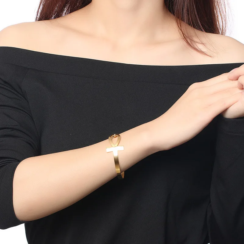 Vnox Ankh Cross Bracelet for Women Stainless Steel Key of Life Bangle Bracelet Female Egypt Religious Jewelry 2.3\
