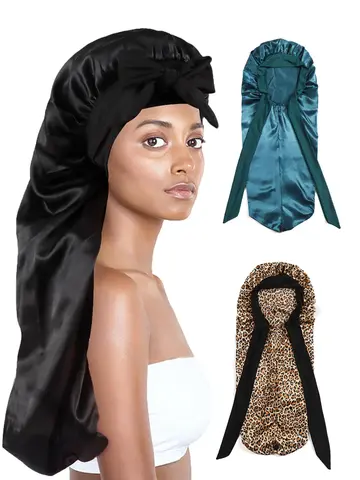 Soft Silky Long Satin Bonnet For Natural Hair And Curly Hair Extra Large Size Hair Cap With Tie For Comfortable Night Sleep 1Pcs