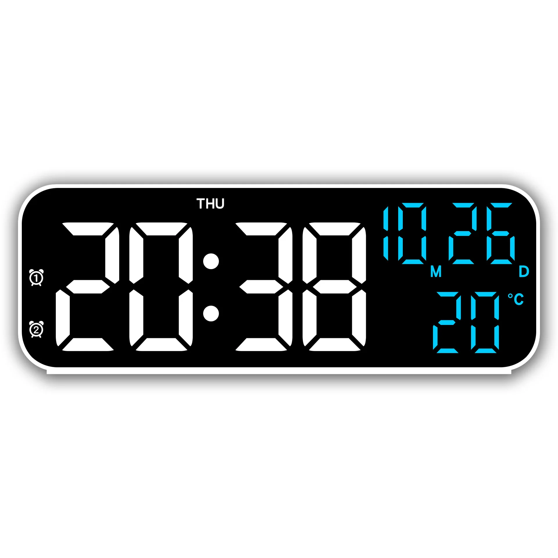 USB Powered Digital Alarm Clock TEMP Date 2 Alarm Timing Countdown Snooze Table Clock 12/24H Auto Dimmable LED Wall Clock