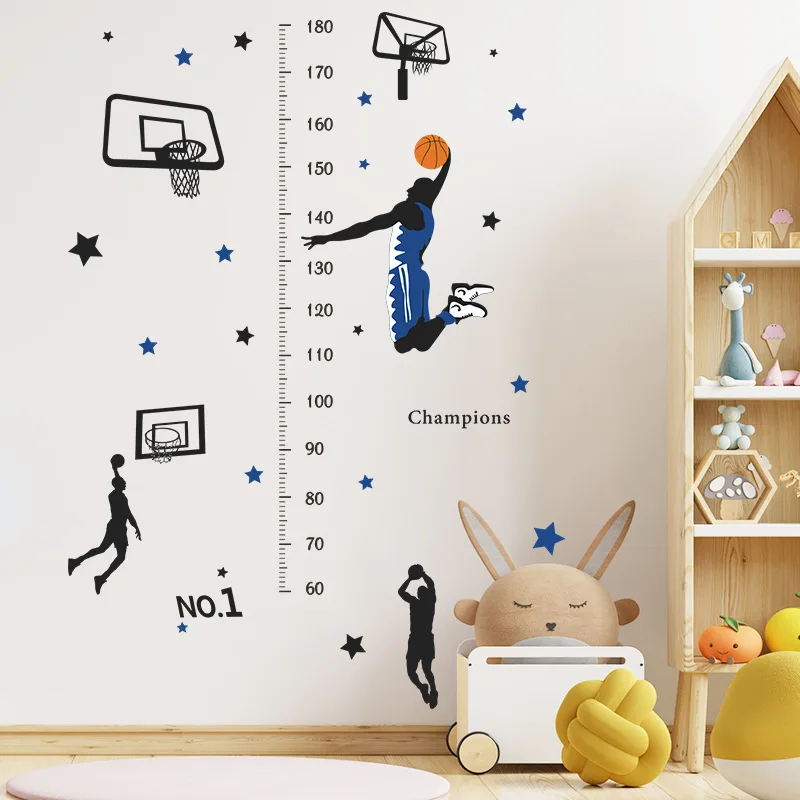 Basketball Champions Stars Vinyl Wall Decals Home Decoration for Kids Room Slam Dunk Boys Girls Growth Record Height Stickers