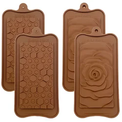 4 Pieces Silicone Chocolate Molds Chocolate Energy Bar Moulds Baking Tray  Rose Honeycomb Shape Candy Ice DIY Tool