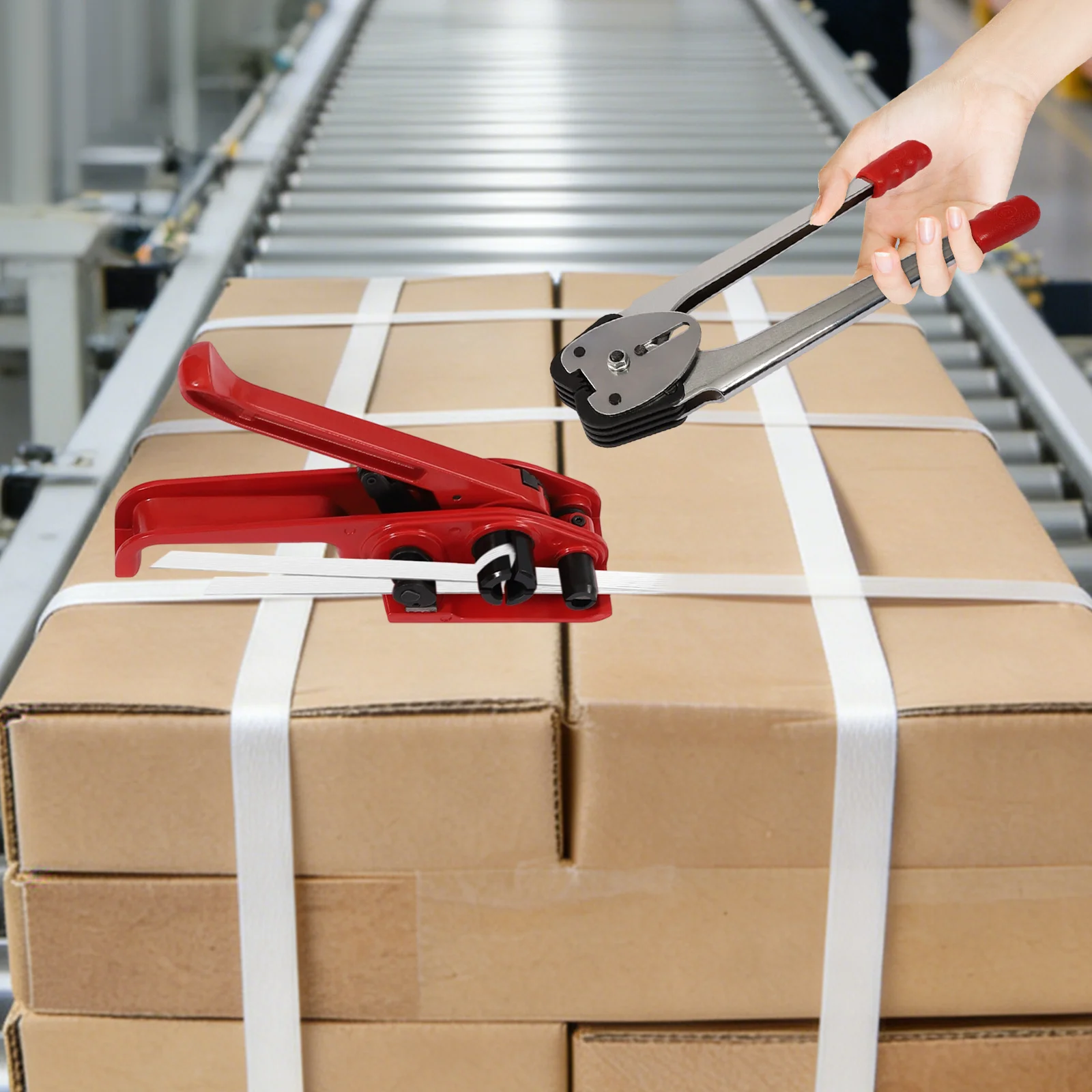 

Комплект для обвязки тяжелых грузов, набор для упаковки паллет с натяжителем на 1000 Н, комплект для обвязки паллет для складских пакетов