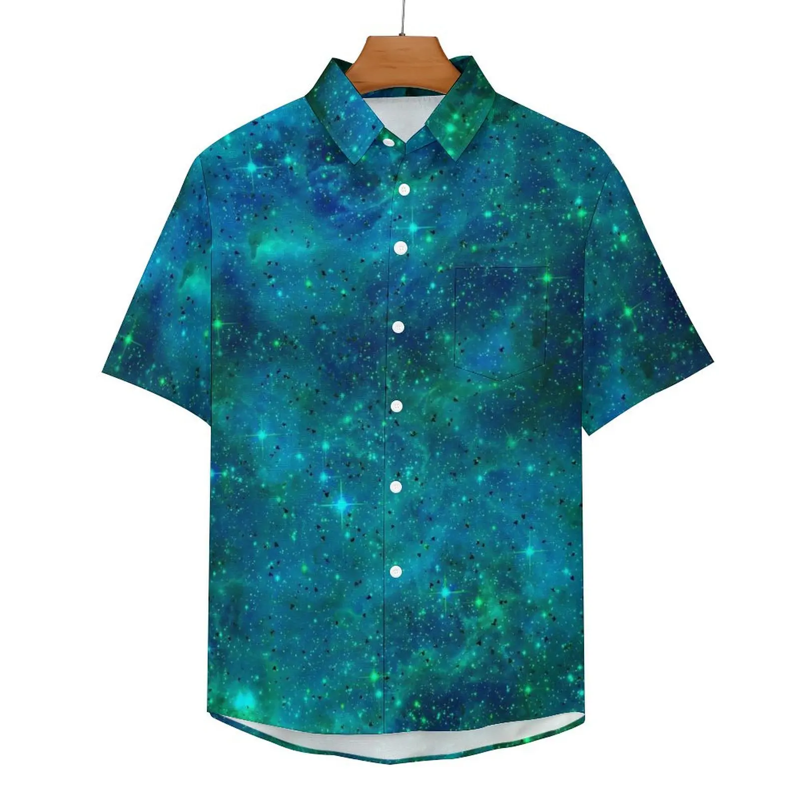 

Green Galaxy Loose Shirt Men Beach Asteroid And Constellation Casual Shirts Summer Custom Short Sleeve Stylish Oversized Blouses