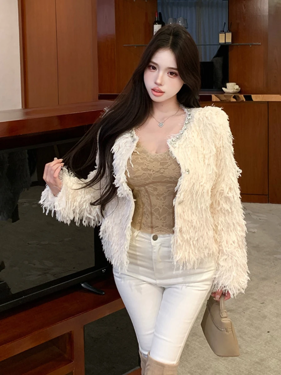  Short Quilted Jacket with Diamond Embellishment And Fur Splicing Elegant Slimming Top for Women in Standard Fit