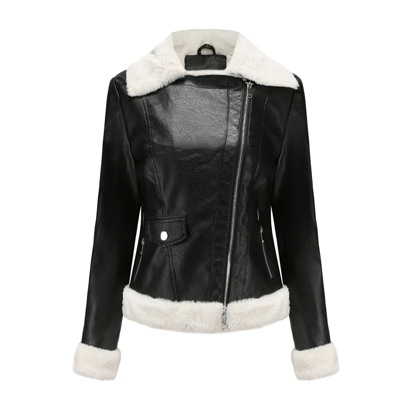 Dimusi Vrouwen Leren Jas Winter Mode Dame Fleece Warme Motorfiets Lederen Jassen Casual Meisjes Korte Biker Jassen Kleding