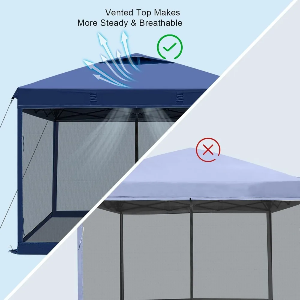 Tenda a baldacchino schermata Pop-Up da esterno 10 'x 10' con pareti in rete a rete, 4 sacchi di sabbia, 1 borsa a rullo (Top ventilato blu Navy