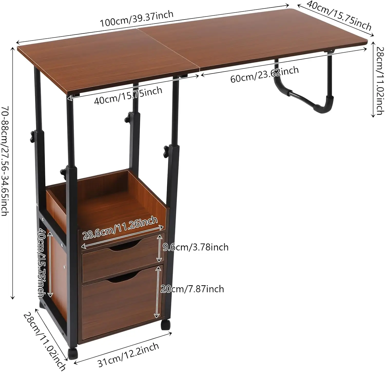 

Adjustable Over The Bed Table with Wheels & Brakes - Rolling Side Table with Height Adjustable(27.56-34.65") Modern