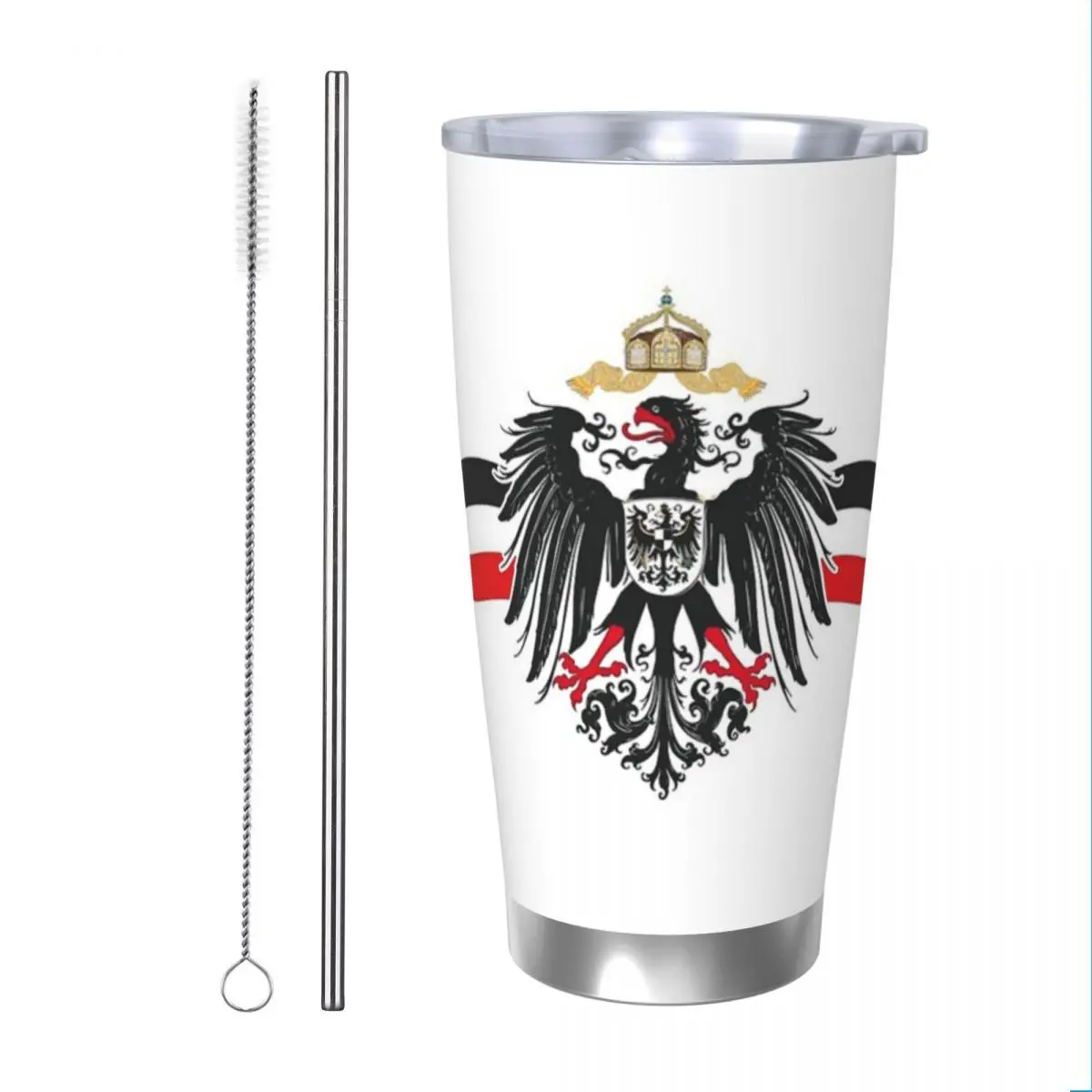 German Empire Flag Imperial Eagle Insulated Tumbler with Straws Lid Stainless Steel Thermal Mug Portable Thermos Bottle Cup 20oz