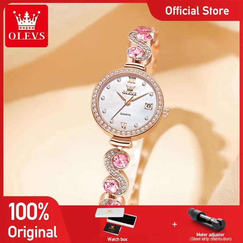 OLEVS 5633 Woman Watch Elegant Fashion Quartz Watch Diamond Bracelet Ladies Watch Original Date Watch Bracelet Set Gifts Reloj