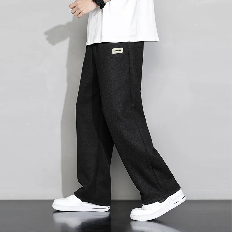 Men's Four Seasons New Casual Fashion Versatile Beltless Sporty Wide-leg Trousers