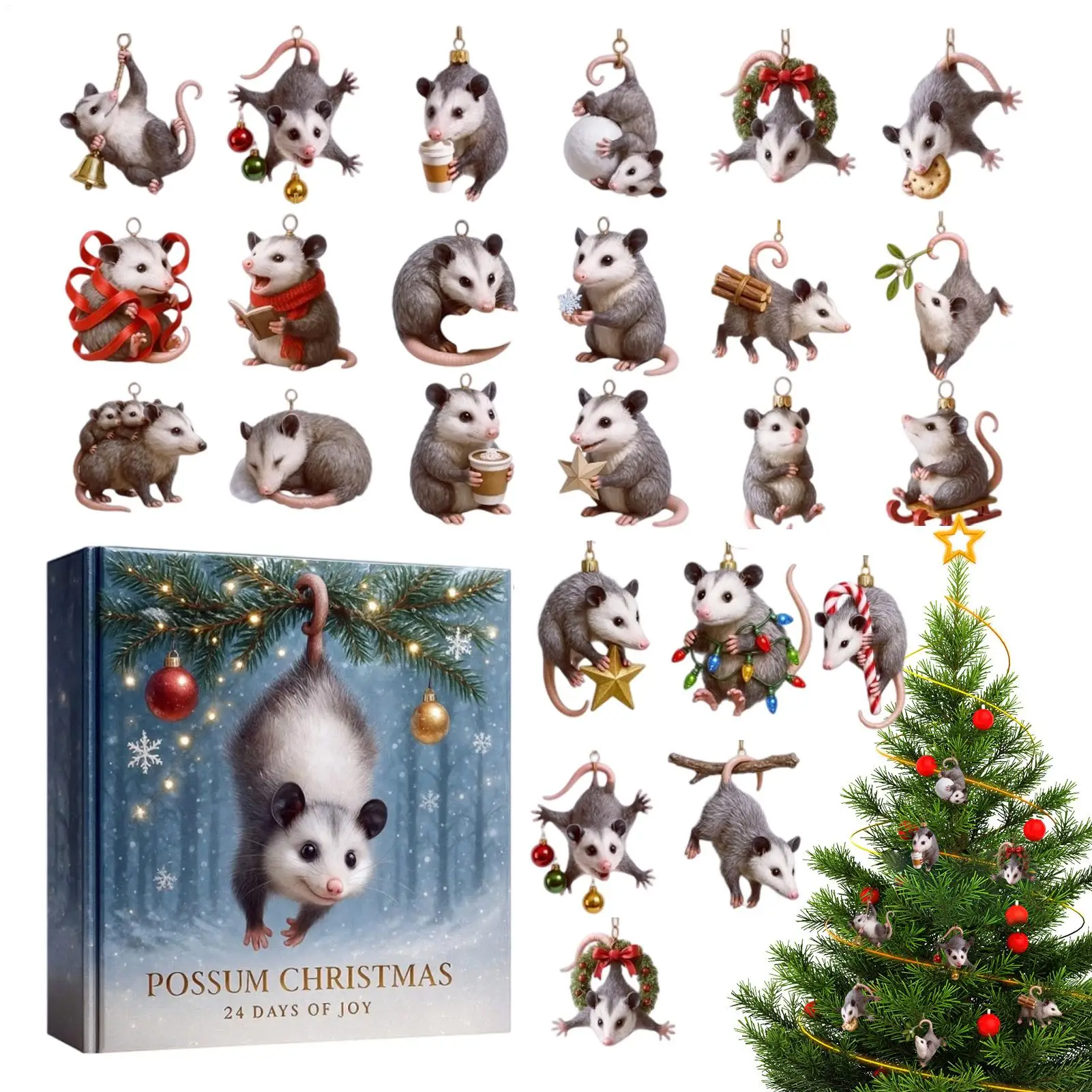 

Рождественский календарь обратного отсчета на 2025 год, 2D плоский акриловый Didelphidae, украшение для рождественской елки, 24-дневный календарь обратного отсчета для детей, подарки