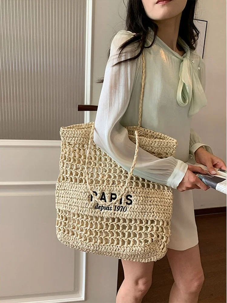 gp-traio-hollow-woven-straw-bag-women's-new-holiday-style-beach-bag-large-capacity-single-shoulder-tote-bag
