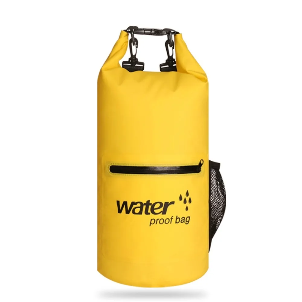 

Zipper Pocket Waterproof Dry Bag Mesh Pocket Thickened Material Storage Backpack Roll-Top Closure Waterproof Design