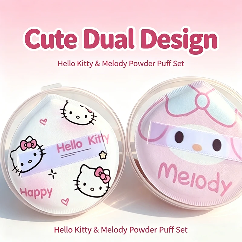 Hello Kitty Melody Makeup Puff Set Soft Marshmallow Sponge Wet and Dry Powder Puff with Storage Case
