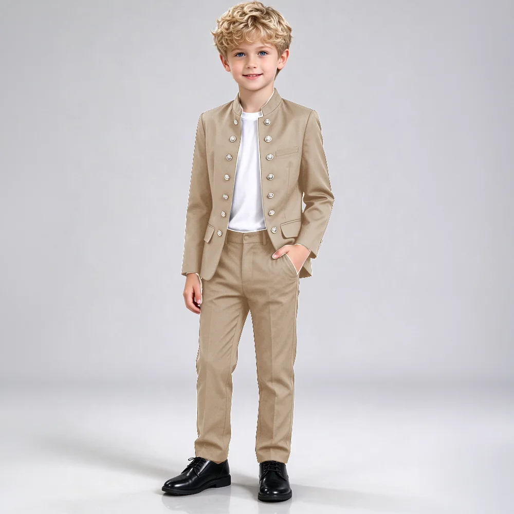 2-Piece Boys' Suit: Double-Breasted Jacket (No Buttonholes) and Trousers – Wedding Tuxedo – Custom-Made