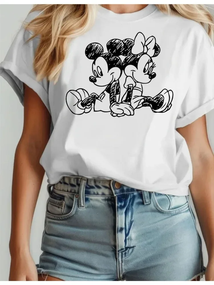 

Retro Mickey and Minnie Couple Gift Pattern Women's Casual Wear Cotton T-Shirt Fashion Casual Oversized T-Shirt Y2K Women's Wear