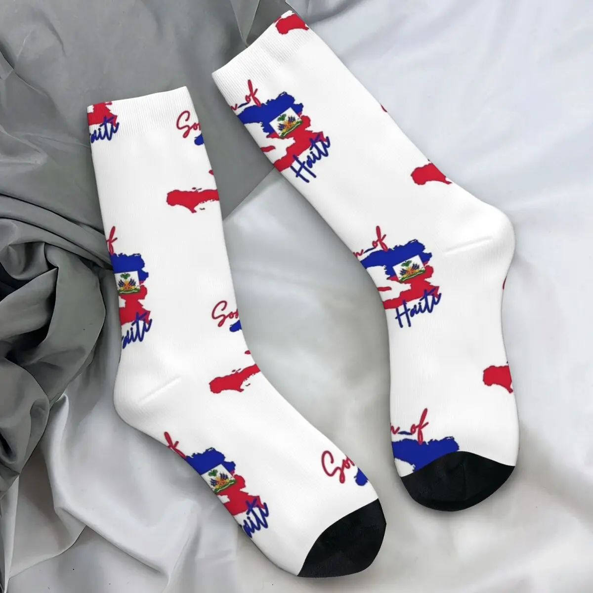 Men's Socks Flag Map Of Haiti Country Stockings Autumn Casual Medium Soft Socks Custom Skateboard Anti Skid Socks