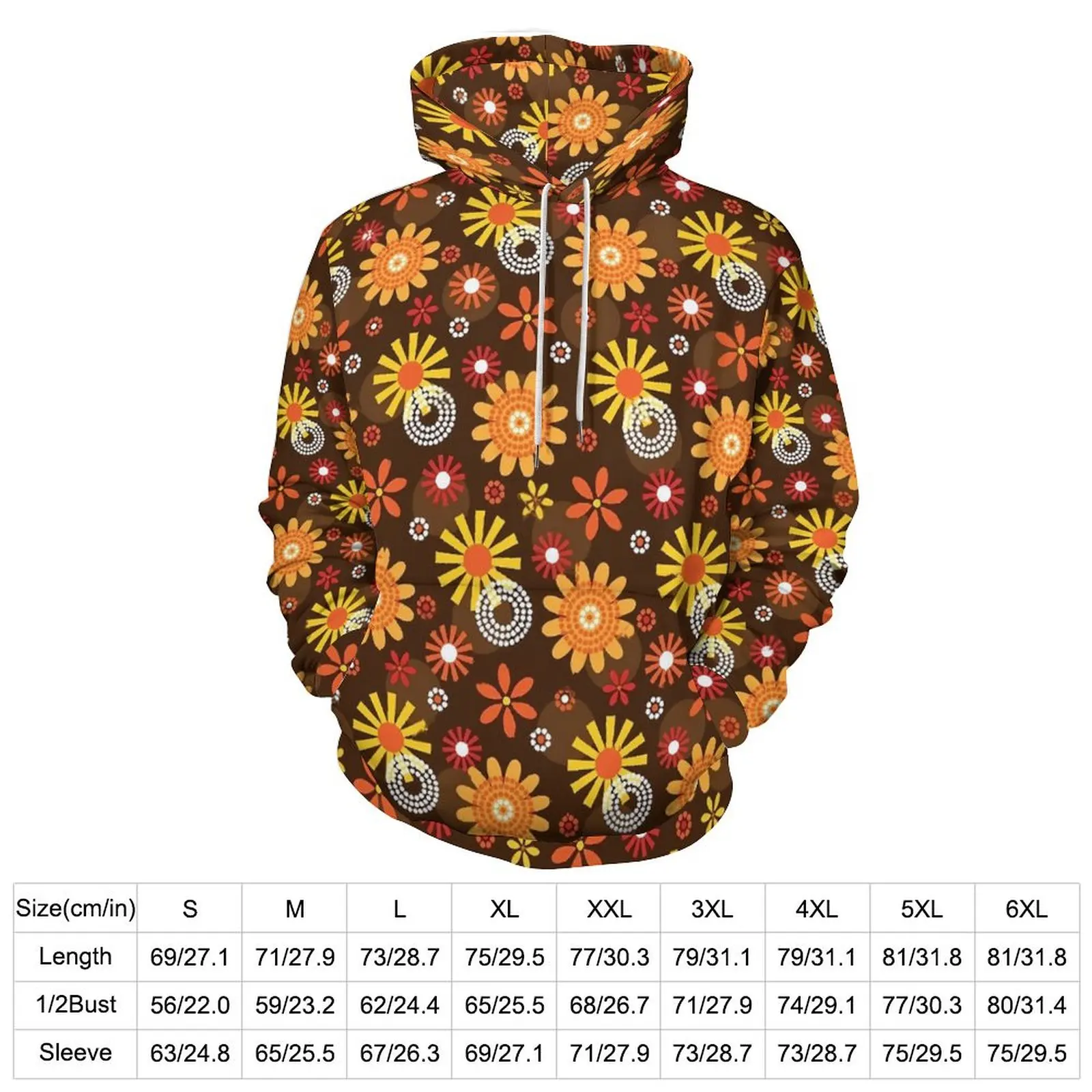 Retro Boho Floral Casual Hoodies Flower Print Trendy Hoodie Women Long Sleeve Hip Hop Design Loose Oversized Hooded Sweatshirts