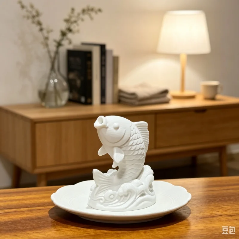 3D Printed Leaping Koi Incense Holder, Wave Base Carp Statue, Plastic Fish Desktop Incense Stand Decor