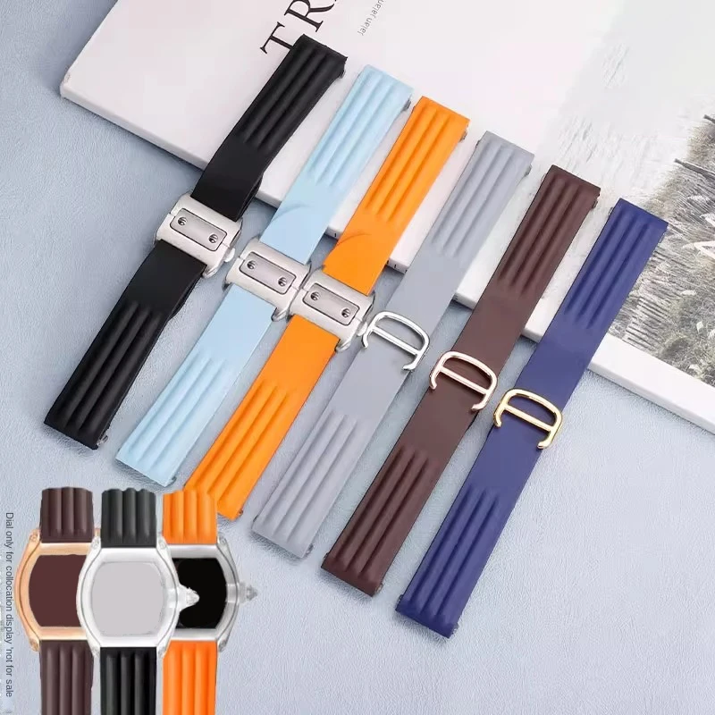 High-Quality VITON strap Rubber Band for Cartier Roadster Watch WE500260 W6206018 19mm blue orang Wristband with 18mm Fold Clasp