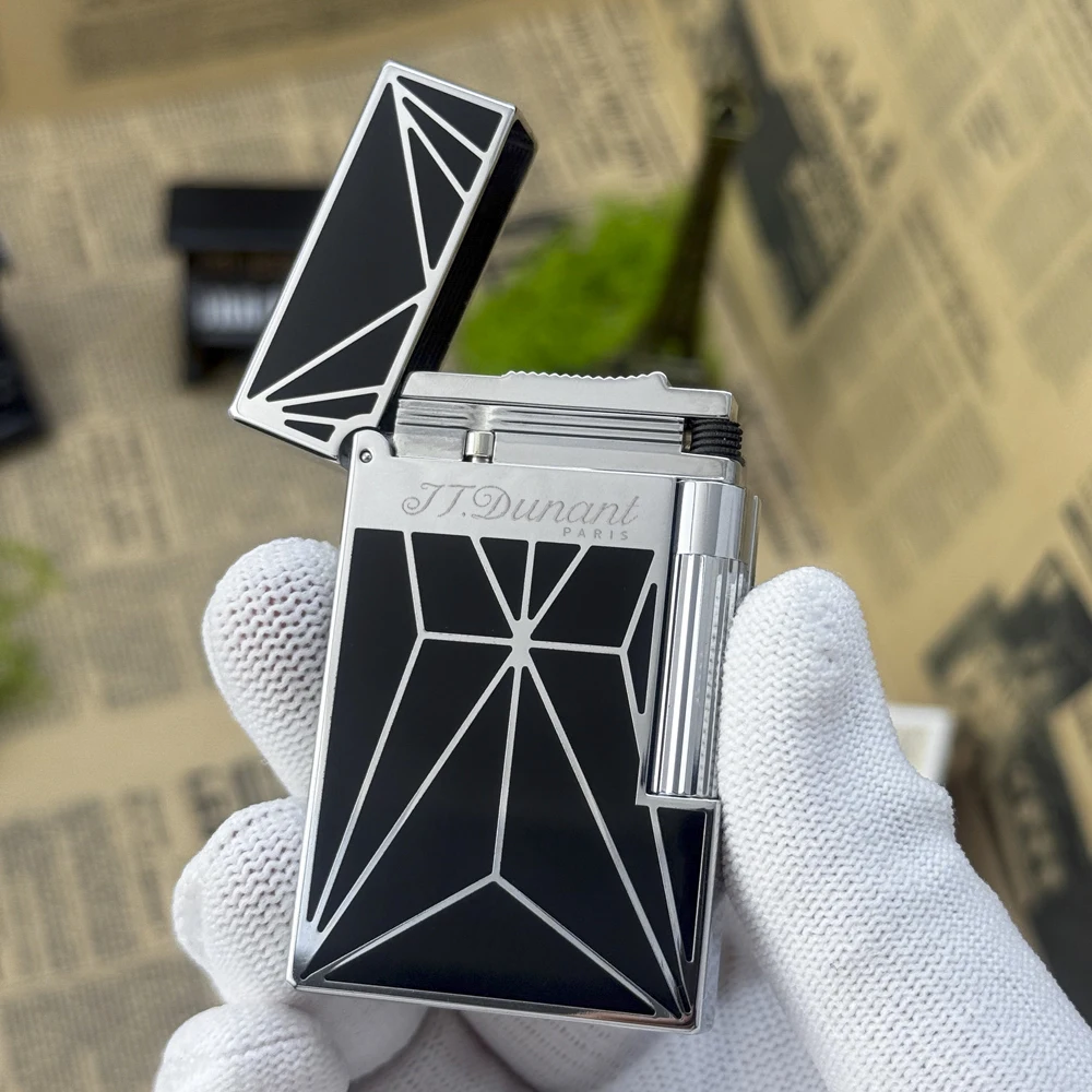 J.T.D.P Metal Flip‑Top Lighter Geometric Pattern Double Flame Butane Lighter Cigarette Smoking Accessory Unique Luxury Gift