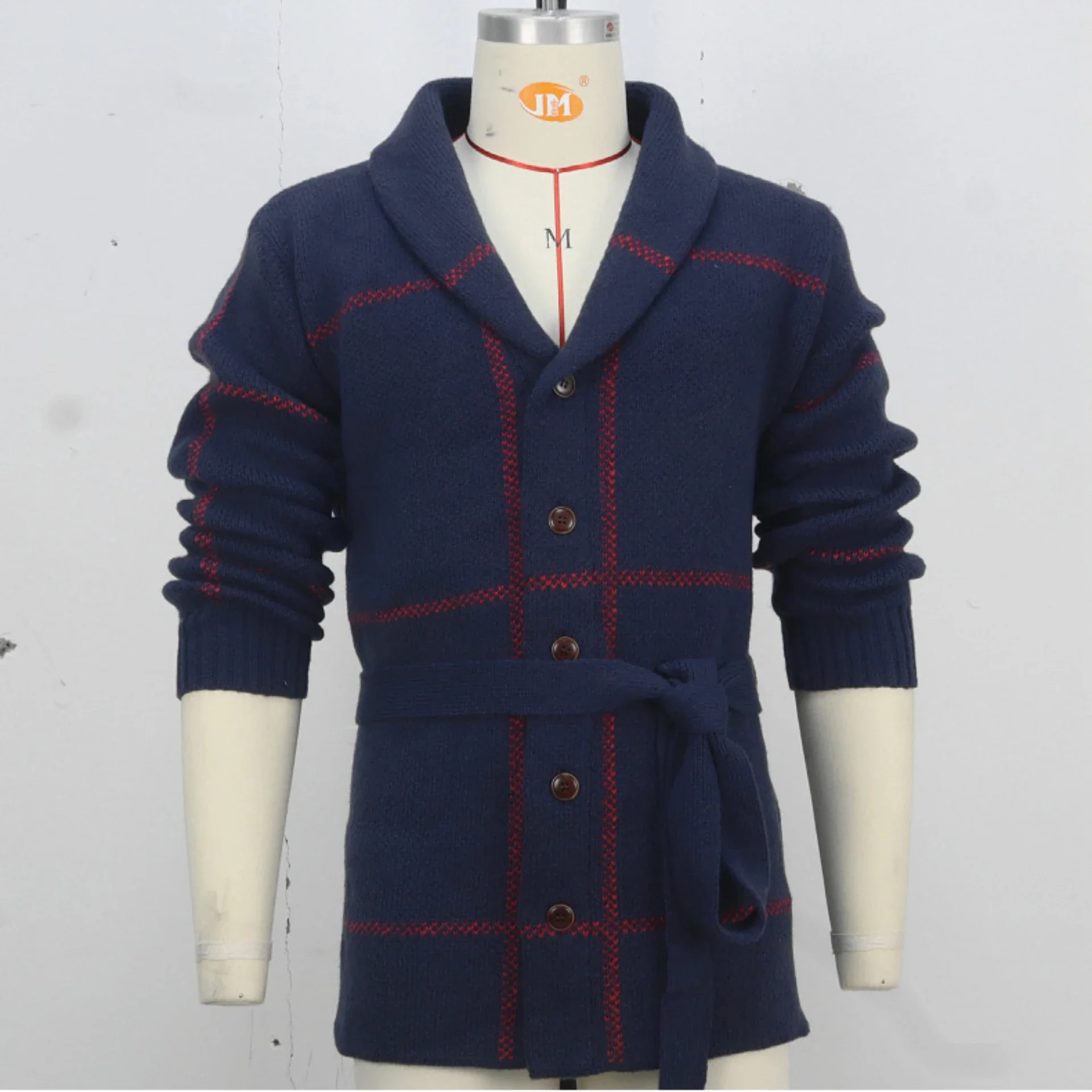Luxury Vintage Plaid Knitted Cardigan Single Breasted Sweaters Long Sleeve Jacket Autumn Coat Business Outerwear High Quality
