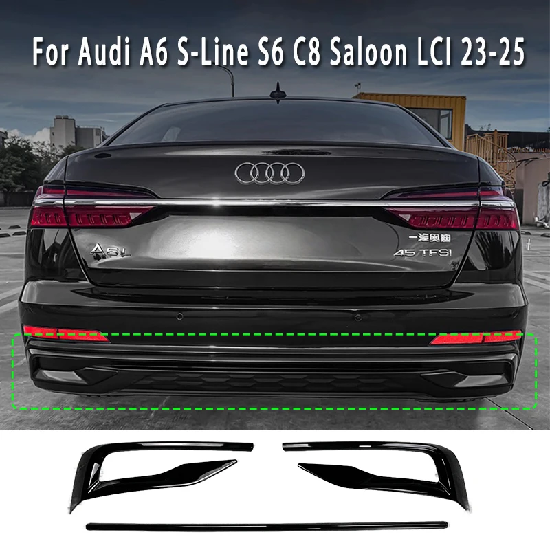 

Для Audi A6 S-Line C8 S6 C8 Facelift Saloon 2023 2024 2025 Задний бампер автомобиля Глянцевые черные накладки Модифицированный спойлер Тюнинг