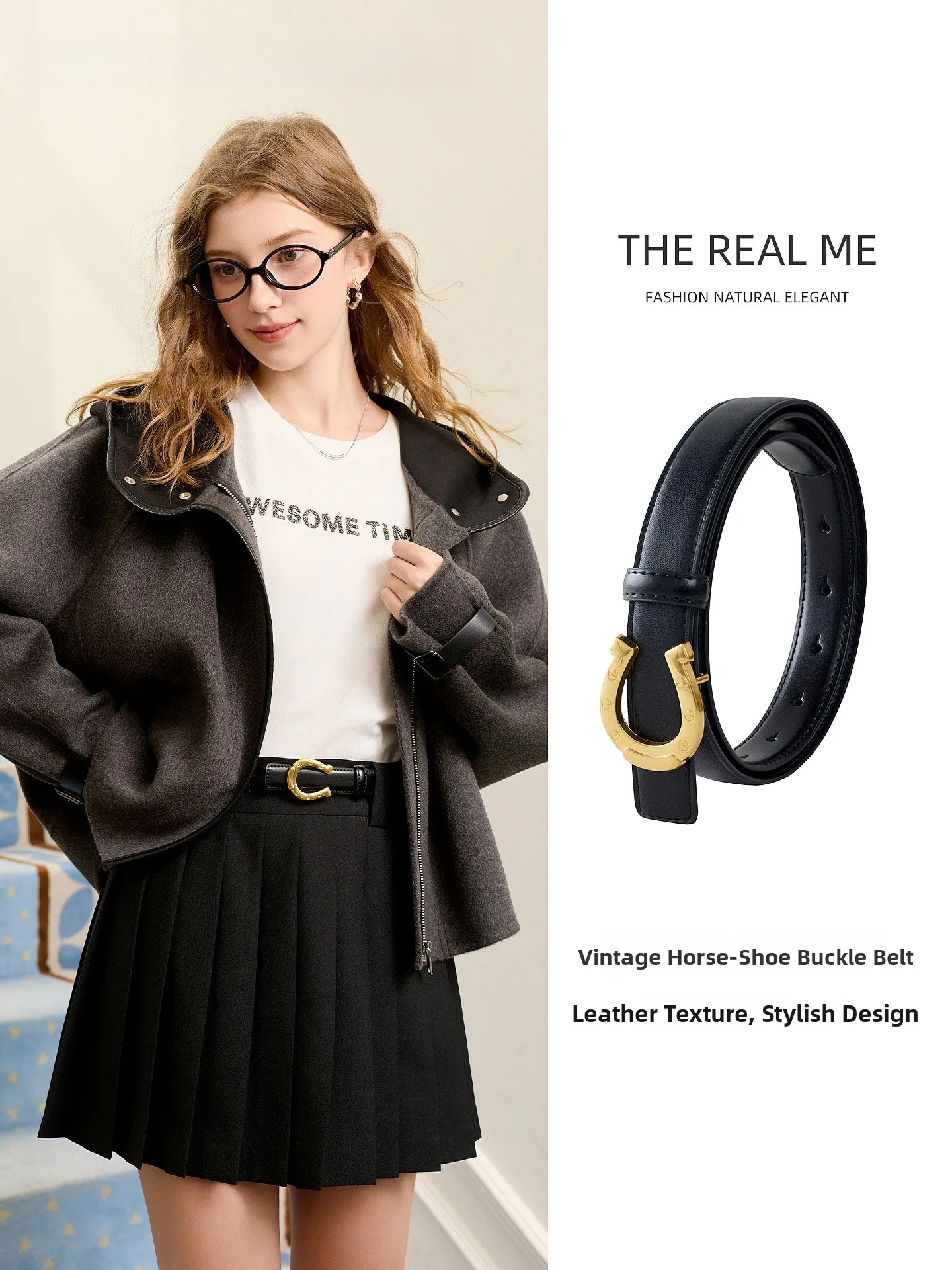 三色2026ブラックゴールド馬蹄バックルレザーベルト二層牛革多用途ビジネス通勤ベルト女性用