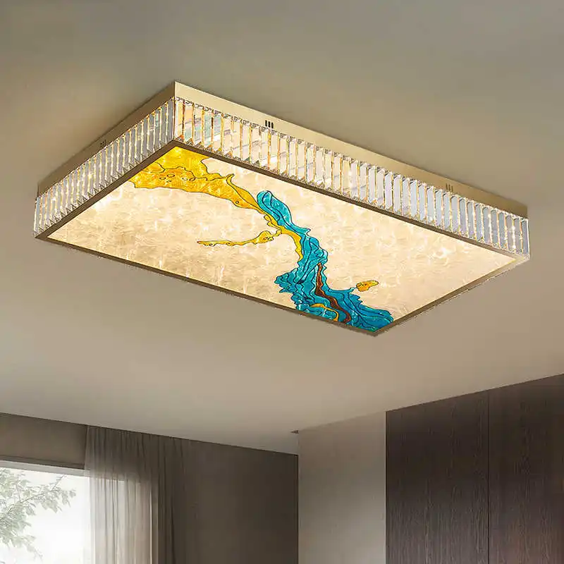 Chinese Style Enamel Ceiling Lamp Modern Villa Living Room Bedroom Home Decoration Glossy Crystal Ceiling Lamp Led Lamp
