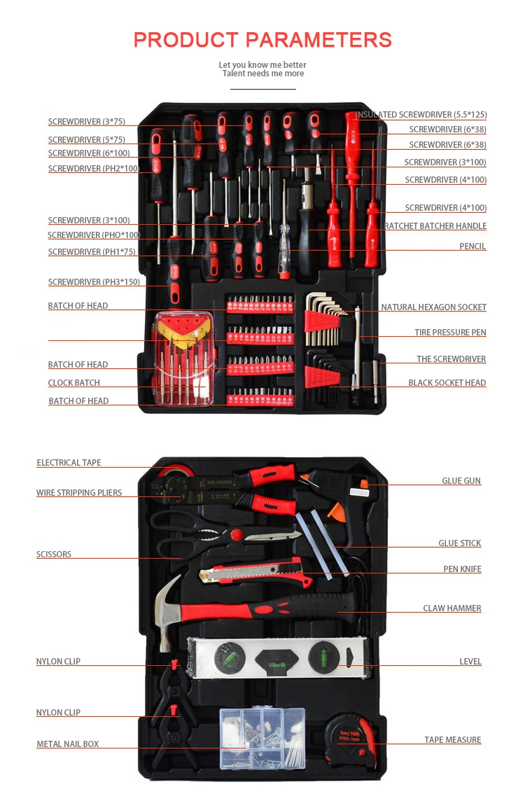 OEM  186pcs Household Tool Set Auto Repair Tool Kit Toolbox and Wheels