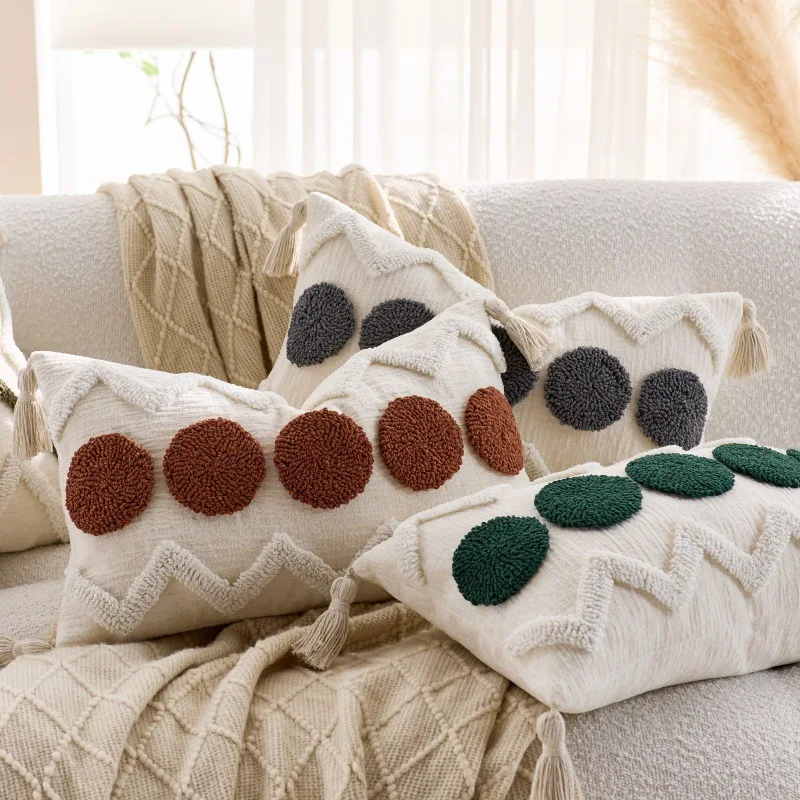 Boho Style Cushion Cover 45x45cm 30x50cm Home Decoration Tufted Dot Diamond Yellow Green Blue Pillow Cover for Sofa Couch Chair